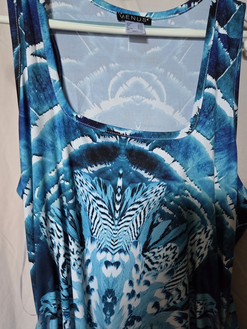 VENUS Teal and Navy Abstract Scoop Neck Maxi Dress